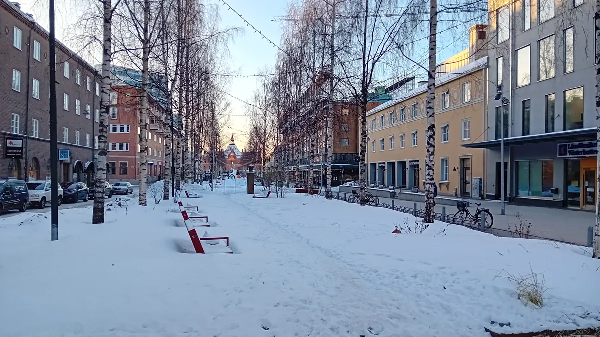Rådhusesplanaden i Umeå vintertid
